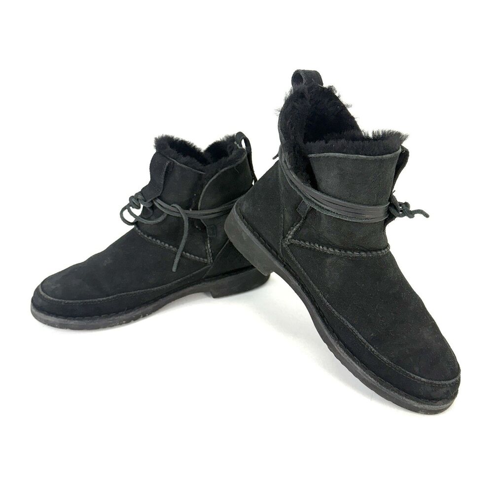 UGG Boots Womens 8 Esther Classic Shearling Winter Bootie 1103809 Black Suede